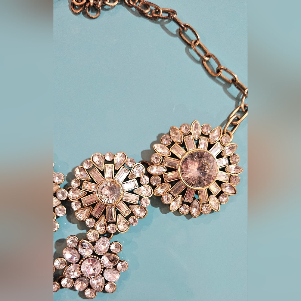 J. Crew Sparkling Bib Statement Necklace with Floral Crystal Medallions - Picture 2 of 5